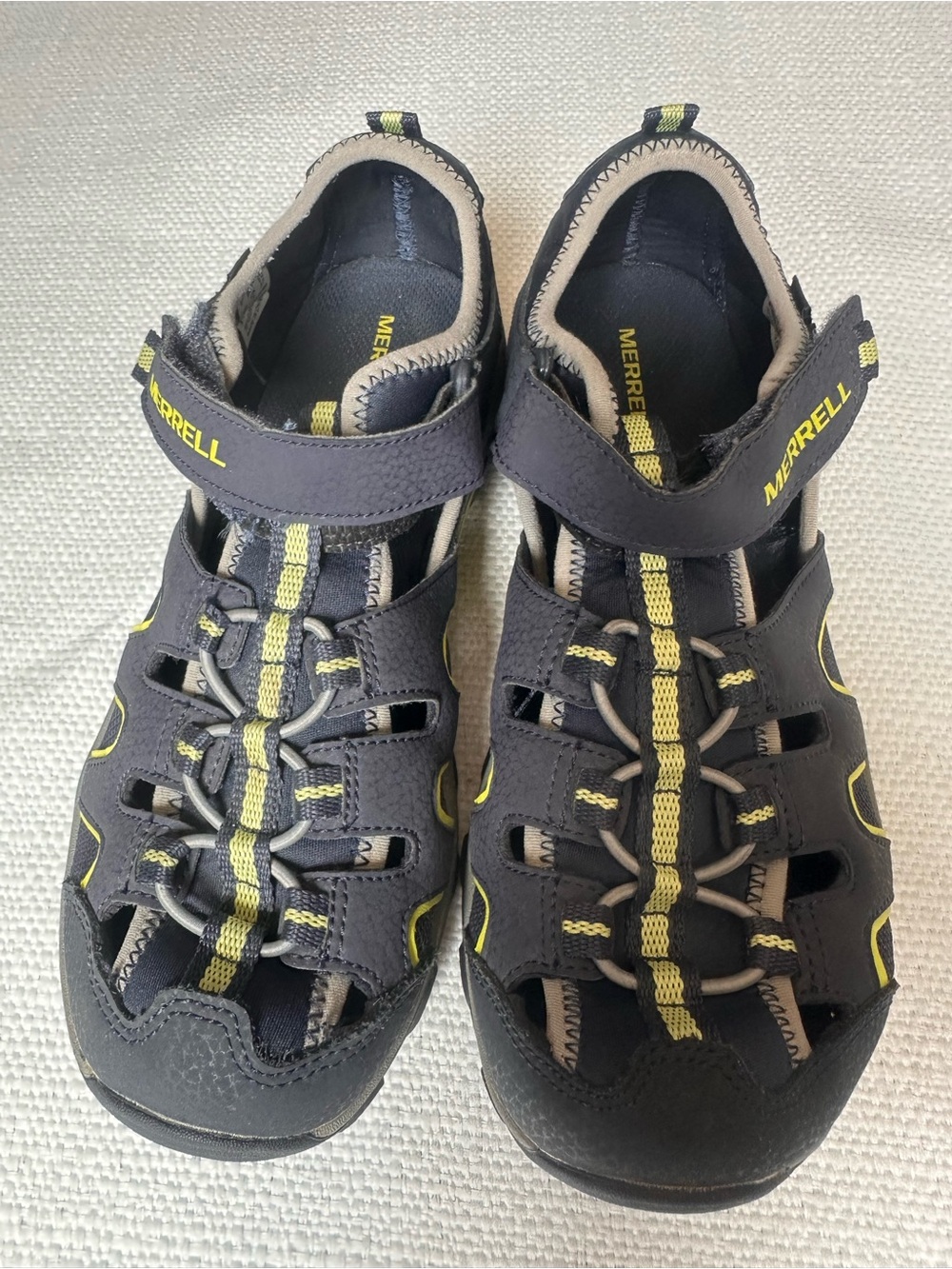 Merrell Kids' Charcoal and Yellow Hook-and-Loop Adventure Sandals